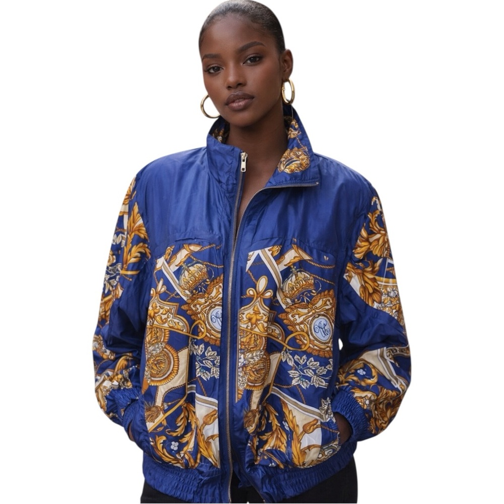 Vintage Lavon 100% Silk 90s Windbreaker Jacket Baroque Full Zip Women’s Retro